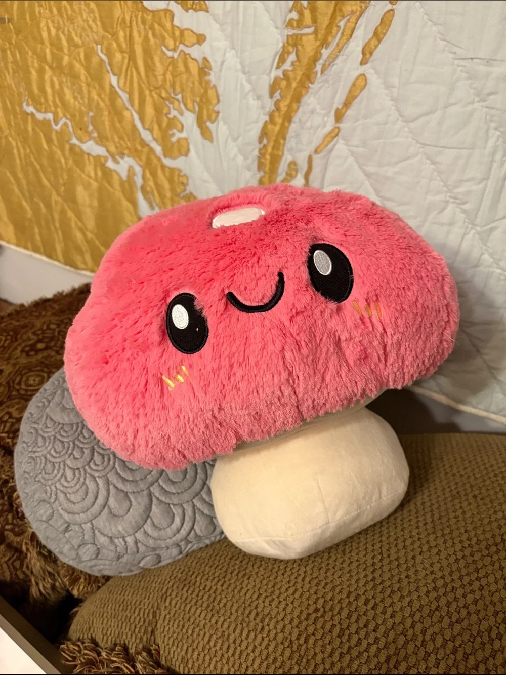 Cute Pink Mushroom Plush Pillow - Soft Decorative Home Pillow
